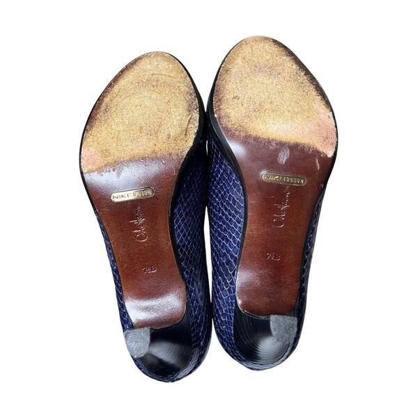 Cole Haan  Peep Toe Heels 7.5B Blue Snakeskin Embossed Leather Classic Preppy - Picture 9 of 12